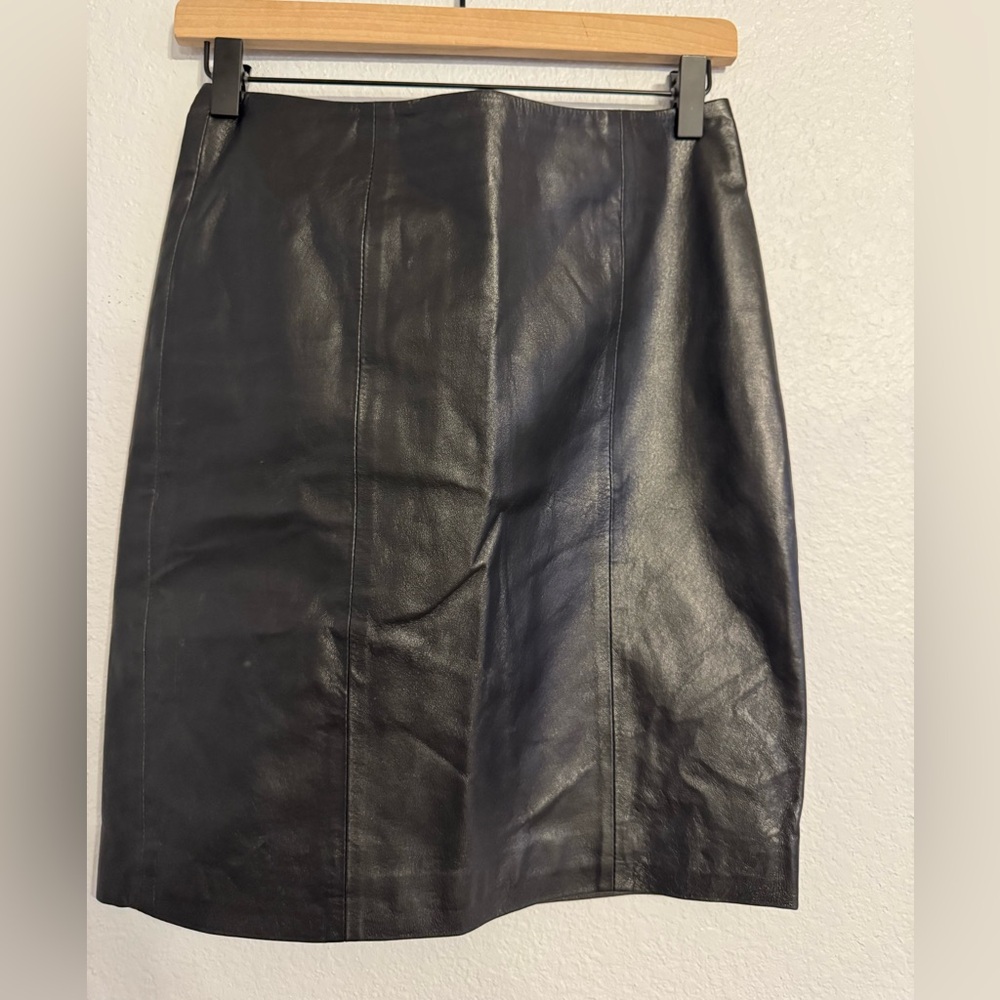 Vintage Elegant Black Leather Skirt